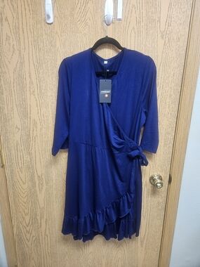 Women’s Royal Blue Wrap Dress with Ruffle Hem